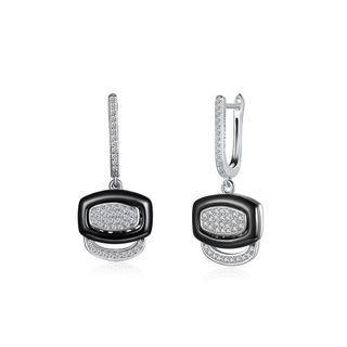 925 Sterling Silver Fashion Geometric Black Ceramic Cubic Zircon Earrings Silver - One Size