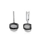 925 Sterling Silver Fashion Geometric Black Ceramic Cubic Zircon Earrings Silver - One Size