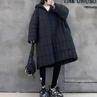 Quilted Hooded Padding Long Jacket Black - One Size