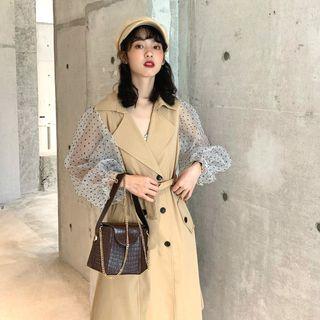 Polka Dot Mesh Paneled Trench Coat