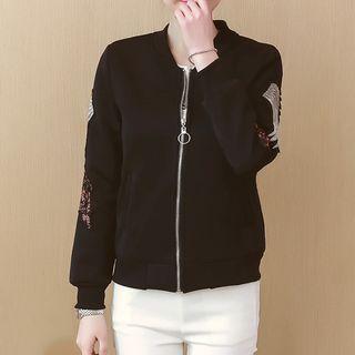 Crane Embroidered Zip Baseball Jacket