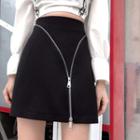 Asymmetric Zip Mini A-line Skirt