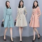 Contrast Collar Tie-waist Coatdress