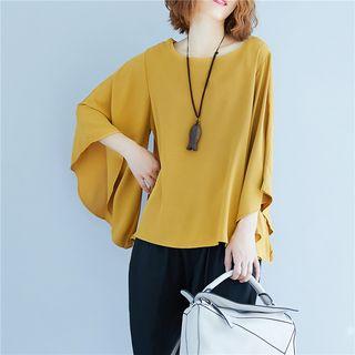 Plain Flutter-sleeve Blouse