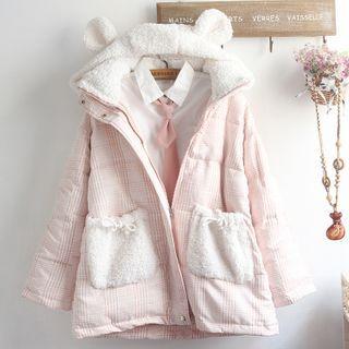Padded Bear Ear Hooded Zip Jacket / Long-sleeve Shirt / Set