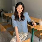 Short-sleeve Single Breasted Blazer Blue - One Size