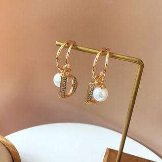 Lettering Drop Sterling Silver Ear Stud 1 Pair - Gold & White - One Size