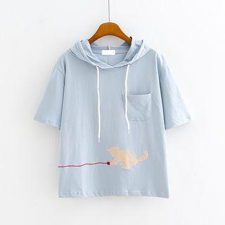 Hooded Applique Short-sleeve T-shirt