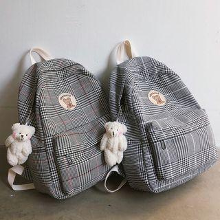 Bear Charm Houndstooth Backpack