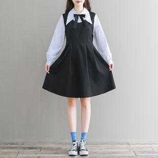 Mock Two-piece Two-tone Collared Dress