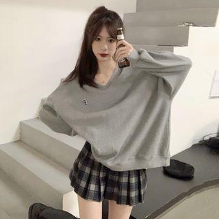 Long-sleeve Logo Sweatshirt + Mini Pleated Skirt