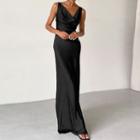 Sleeveless V-neck Open-back Satin Long Dress