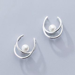 925 Sterling Silver Faux Pearl Earring 1 Pair - As Shown In Figure - One Size