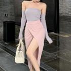 Long-sleeve Off-shoulder Top / Midi Skirt