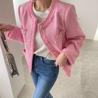 Multi-pocket Frayed Tweed Jacket
