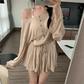 Long-sleeve Henley Top / Camisole / Mini A-line Skirt