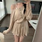 Long-sleeve Henley Top / Camisole / Mini A-line Skirt