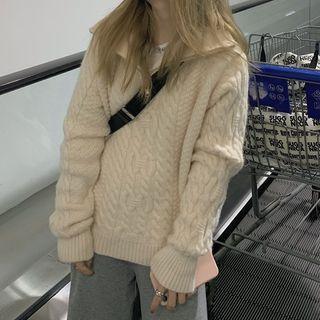 Half-zip Cable Knit Sweater Off-white - One Size