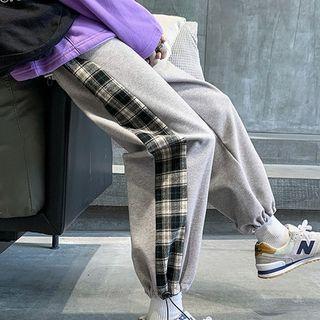 Plaid Panel Drawstring-cuff Sweatpants