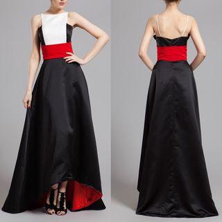 Contrast Lining Color Block Dipped Back Evening Gown