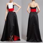 Contrast Lining Color Block Dipped Back Evening Gown
