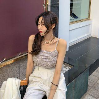 Spaghetti-strap Ruched Paisley Top