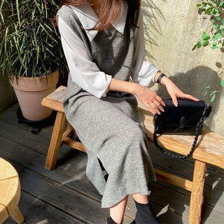 Plus Size Inset Blouse Slit-side Maxi Knit Dress