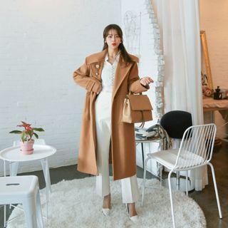 Puritan-collar Single-breasted Maxi Coat