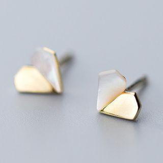 925 Sterling Silver Shell Geometric Heart Earring 1 Pair - S925 Silver - White & Gold - One Size
