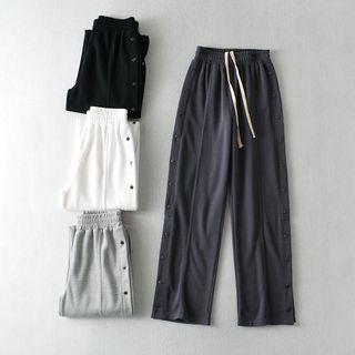 Side-button High-waist Wide-leg Pants