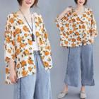 Floral Short-sleeve Top Top - Yellow - One Size