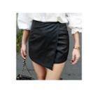Wrap-front Faux-leather Shorts