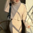 Rib-knit Turtleneck Top & Bodycon Dress Set