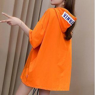 Hooded Lettering Short-sleeve Top