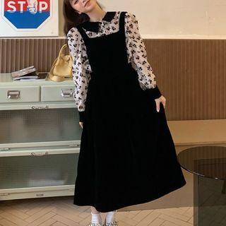 Lapel Floral Shirt / Corduroy Jumper Skirt