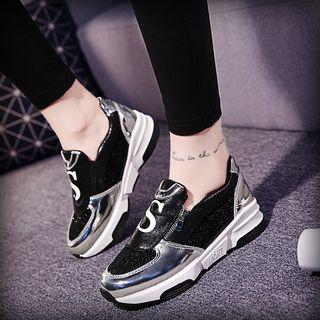 Platform Mesh Glitter Zip Sneakers