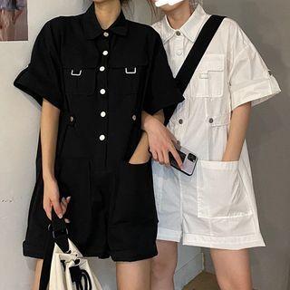 Elbow-sleeve Cargo Wide-leg Playsuit
