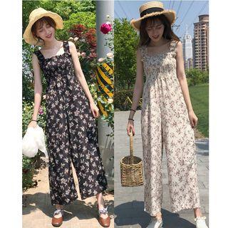 Floral Print Wide-leg Chiffon Jumpsuit