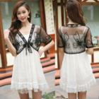 Embroidered Mesh Short-sleeve Lace-up Jacket