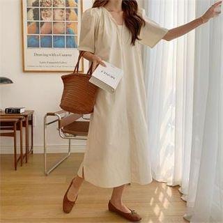 Tie-neck Puff-sleeve Maxi Dress