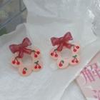 Floral Bow Ear Stud 1 Pair - Silver - Red Bow & Cherry - Pink - One Size