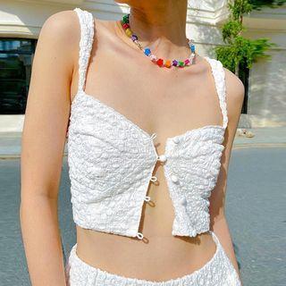 Shirred Frog Buttoned Crop Camisole Top