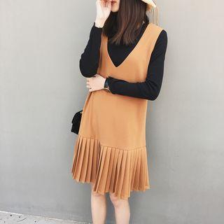 Pleated V-neck Dress