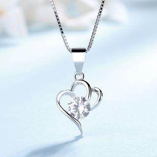 Heart Rhinestone Sterling Silver Pendant Pendant - 925 Silver - Silver - One Size