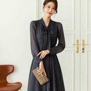Tie-front Smocked-waist Pattern Dress