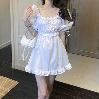 Short-sleeve Ruffle Trim Blouse / Mini Dress