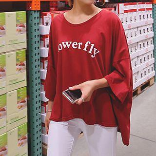 Lettering Asymmetric-hem T-shirt