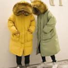 Couple Matching Furry-trim Hooded Padded Long Coat