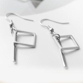 925 Sterling Silver Cutout Square Bar Drop Earring Stud Earring - 1 Pair - Silver - One Size