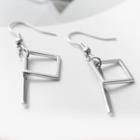 925 Sterling Silver Cutout Square Bar Drop Earring Stud Earring - 1 Pair - Silver - One Size